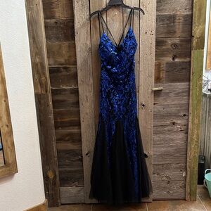 B Darlin Royal Blue Sequin Mesh Prom Gown